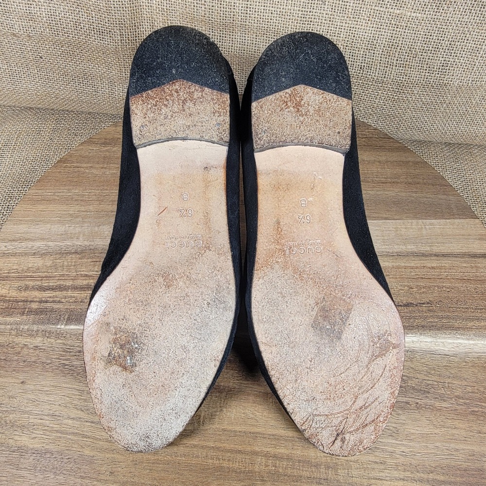 Gucci Embroidered Horsebit Loafers Black Suede Italy Women's 6.5B Designer Flats - Picture 8 of 10